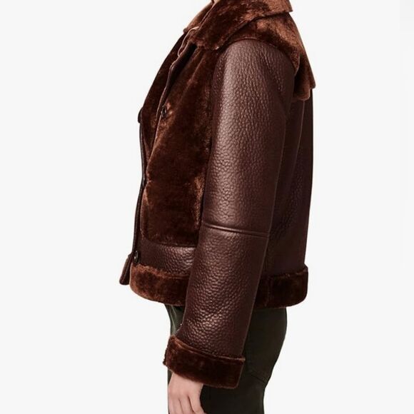 NEW BERNARDO SHEARLING FAUX LEATHER SOFT BROWN AVIATOR COAT JACKET XS SMALL NWT - Picture 2 of 16